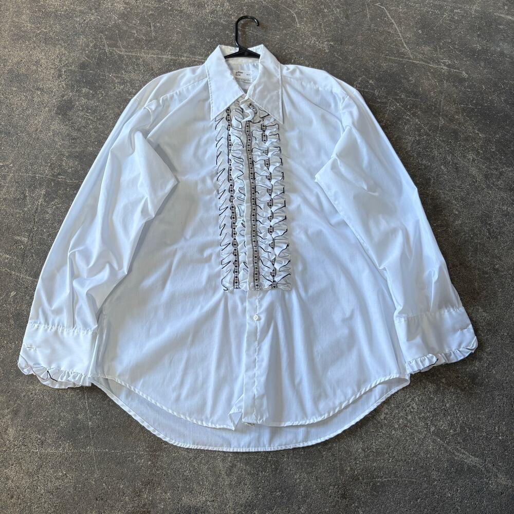Vintage After Six Ruffle Tuxedo Shirt Mens XL 4 White Long Sleeve Button Up 70s